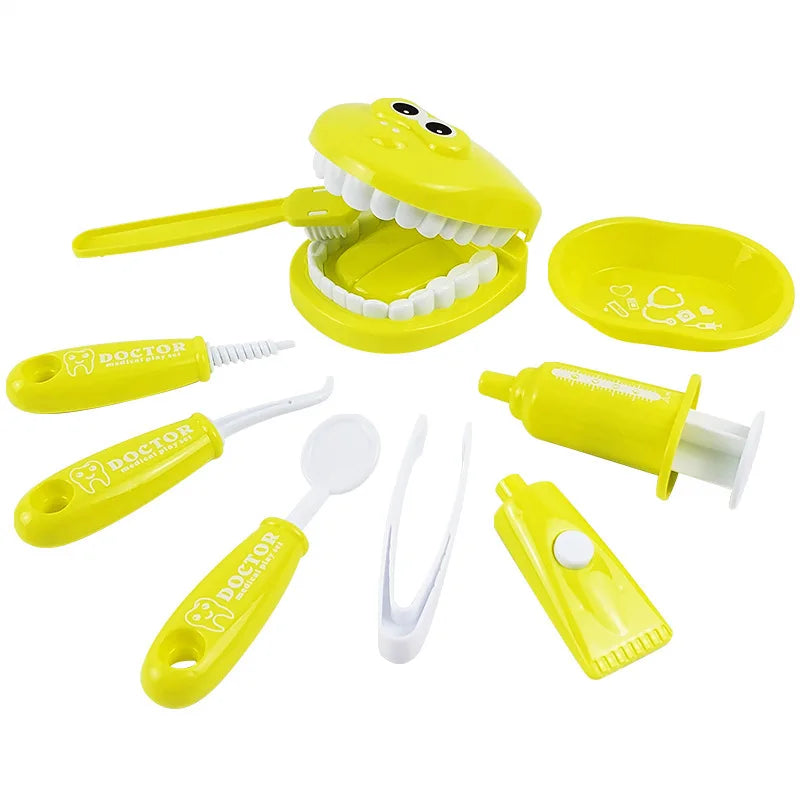 Yellow kitchen tool set with various utensils on a white background