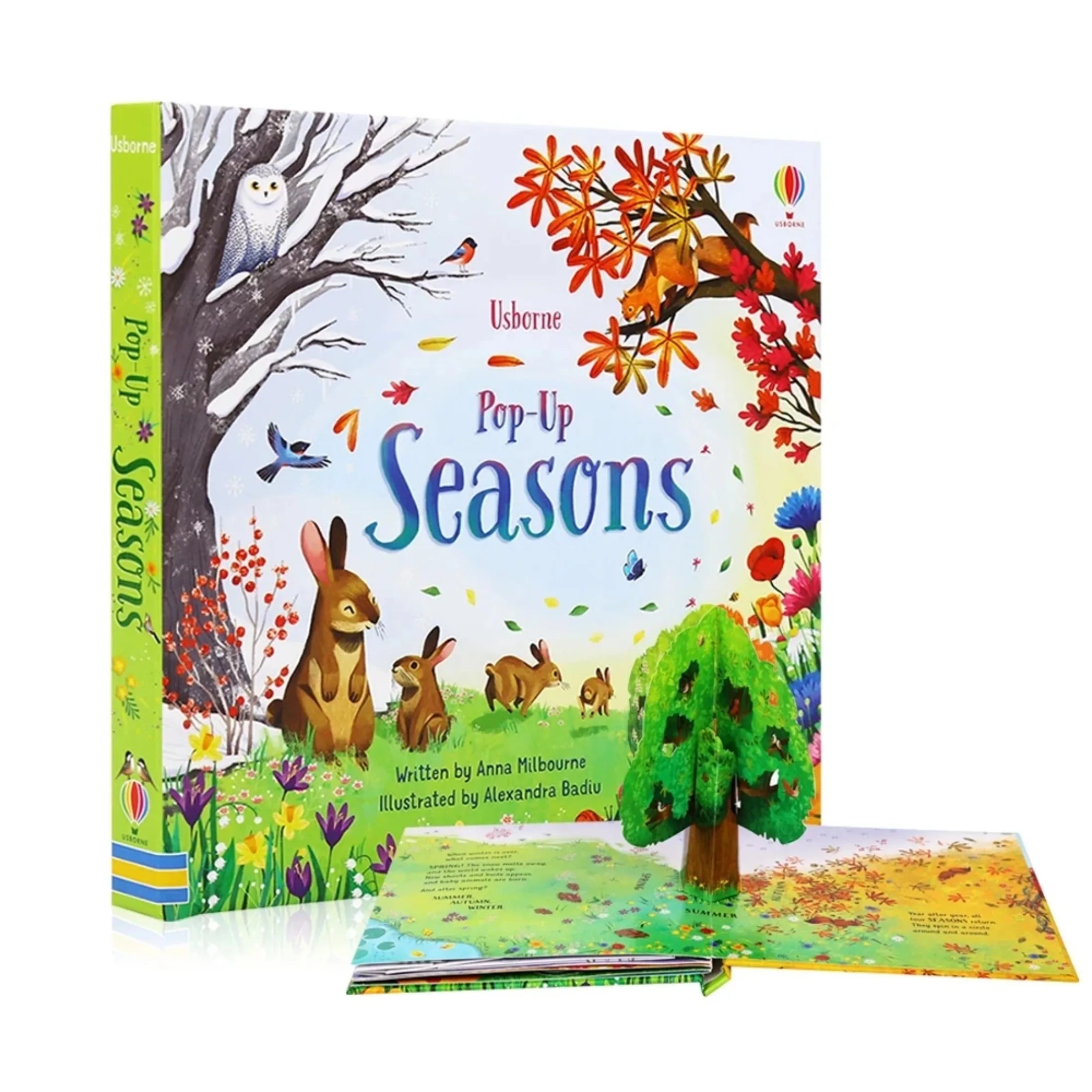 Usborne Pop-Up Seasons book with pop-up elements on a white background