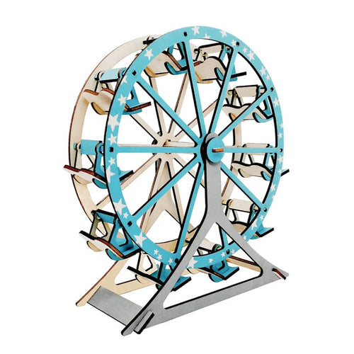 3D wooden model of a Ferris wheel on a white background