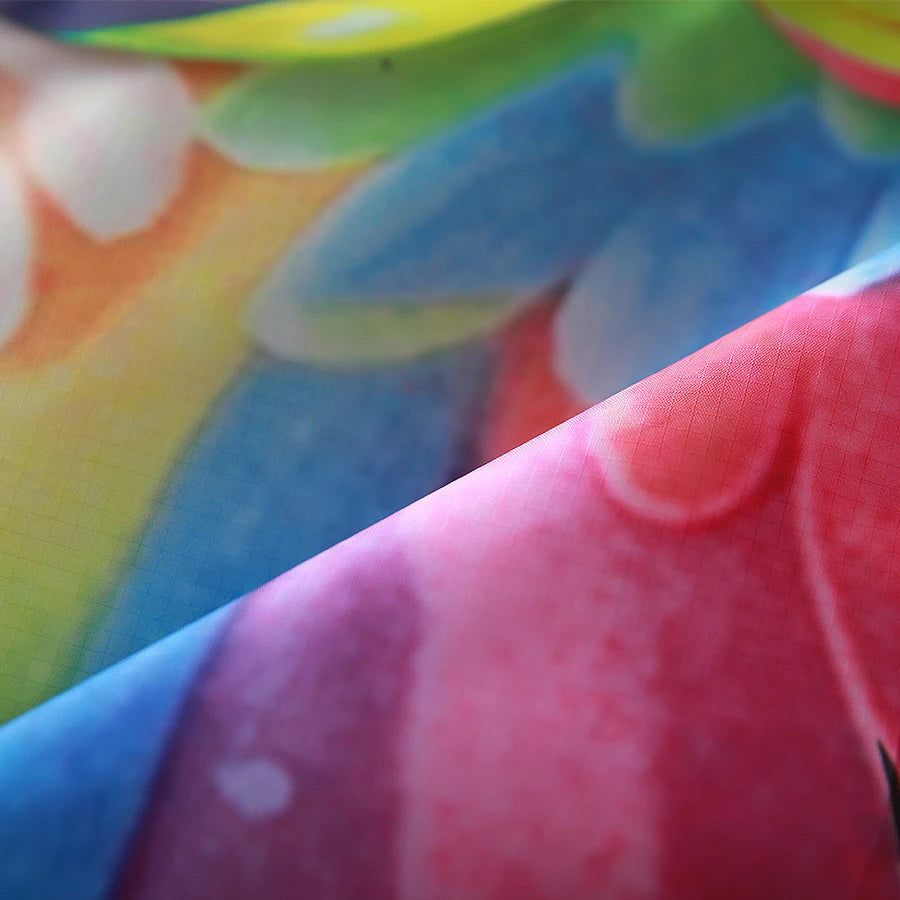 Close-up of colorful fabric with a floral pattern