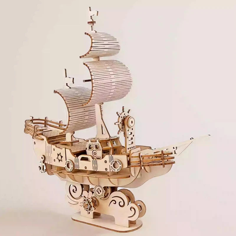 Wooden ship model on a white background