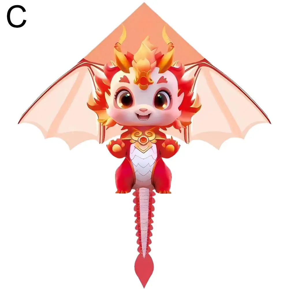 Cartoon dragon kite with red and orange colors on a white background