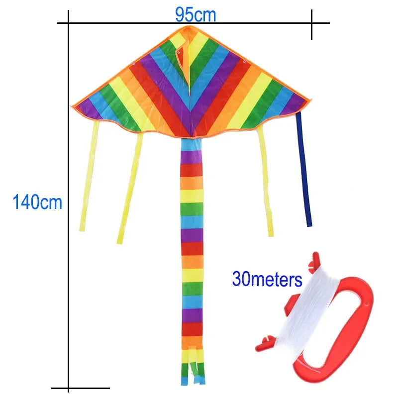 Colorful kite with measurements on a white background