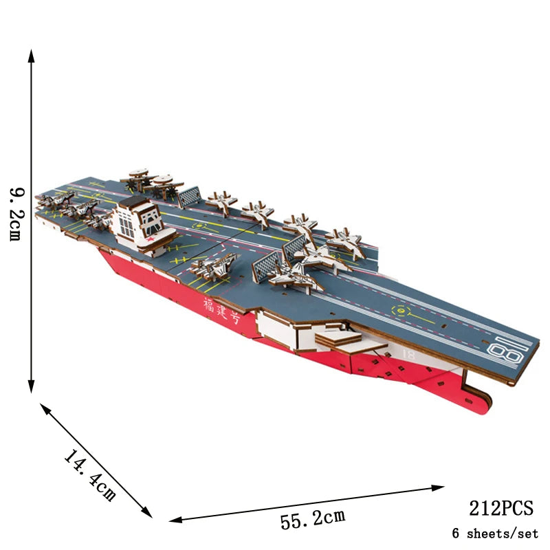 Model of an aircraft carrier with airplanes on a white background