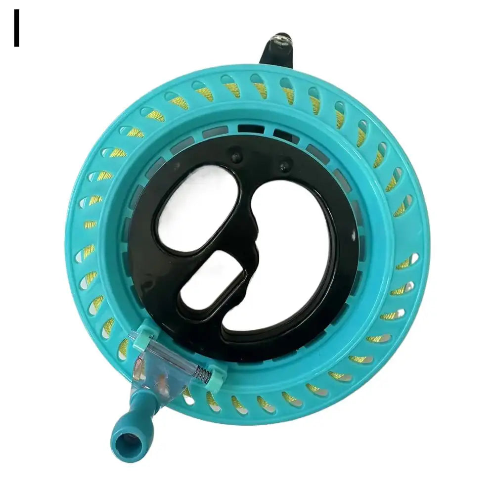 Teal fishing reel on a white background