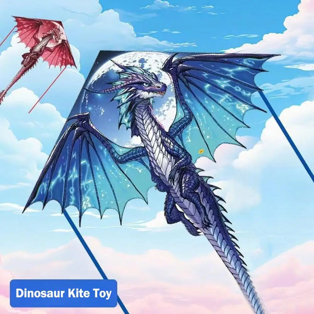 Dragon-shaped kite with a colorful design against a blue sky with clouds